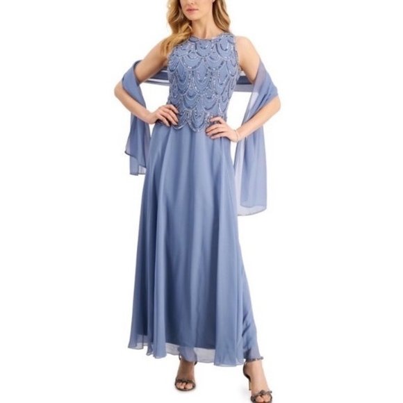 J Kara Embellished Dress & Scarf Size 18 New